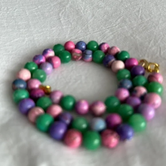 Gem ‘Candy’ Style Bead Necklace 18k Gold Plated Quartz Dyed Howlite - Picture 12 of 12